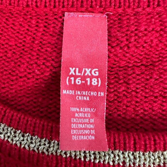 Red Christmas Sweater Santa Peace Joy Embroidered XL 16 18 Acrylic Long Sleeve - Picture 3 of 4